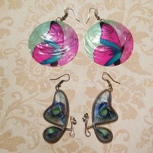 Set of two pink & blue butterfly earrings